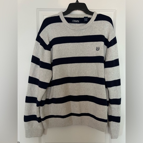 Chaps grey & navy blue Sweater mens XL rugby college crewneck preppy 100% cotton - Picture 1 of 7